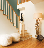 Maple staircase with white balusters