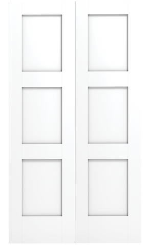 3 Panel Shaker Bifold Wood Door, Primed, Doors - Alexandria Moulding